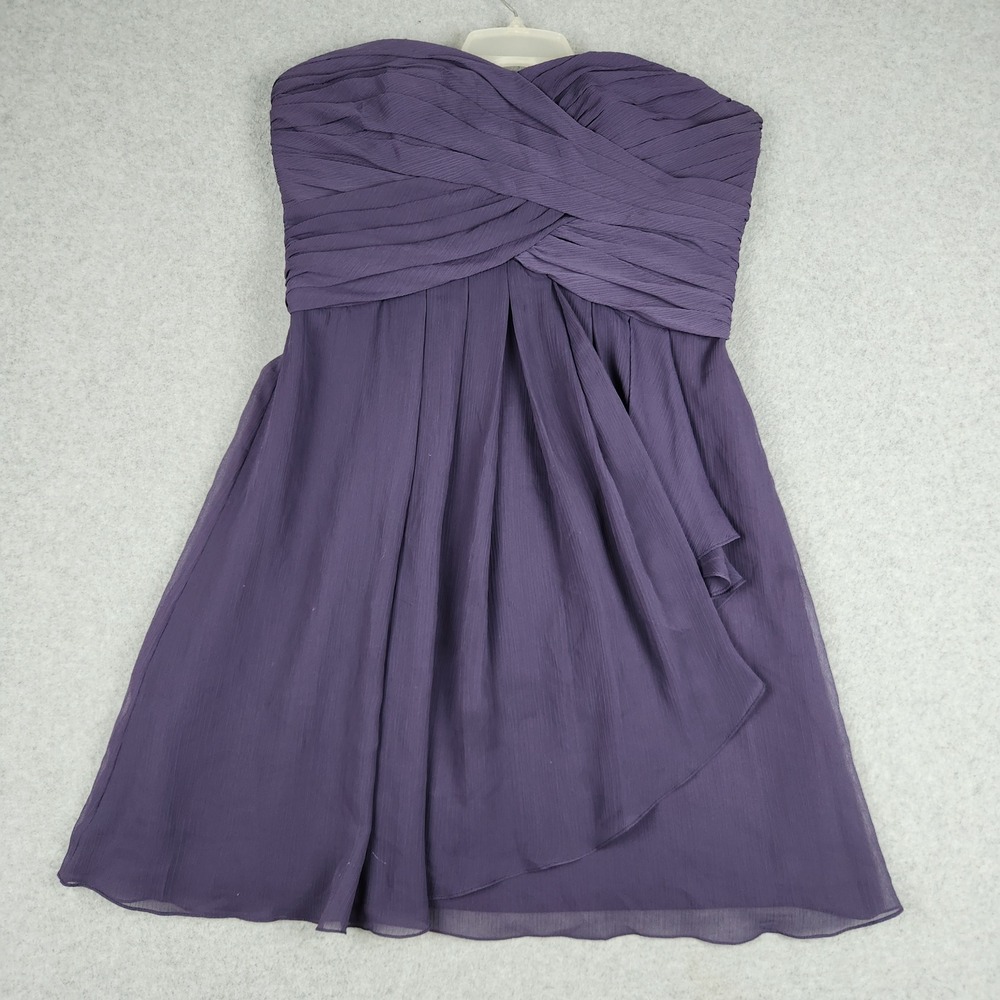 David's Bridal Strapless Dress Womens 12 Purple Cocktail Party Pleated Chiffon‎